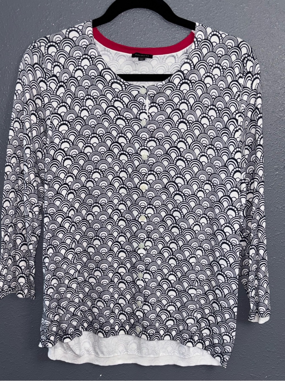 Talbots Black and White Patterned Button Cardigan